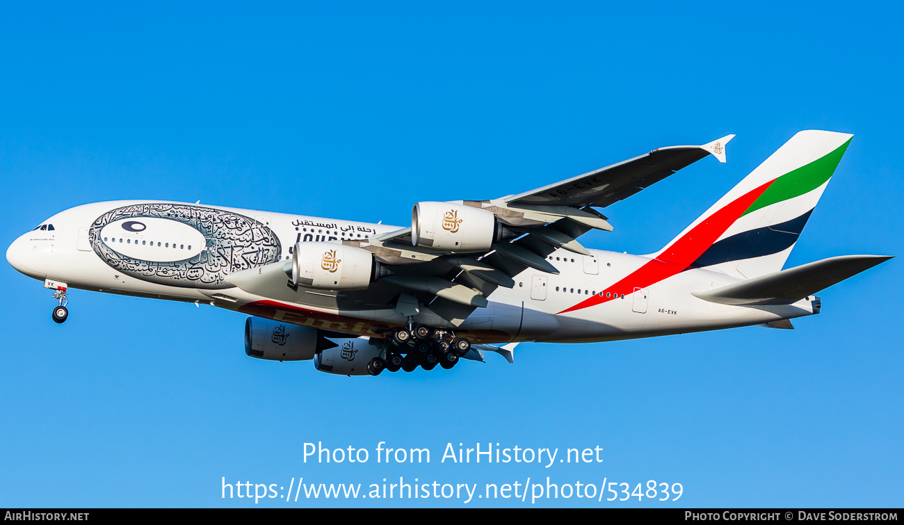 Aircraft Photo of A6-EVK | Airbus A380-842 | Emirates | AirHistory.net #534839