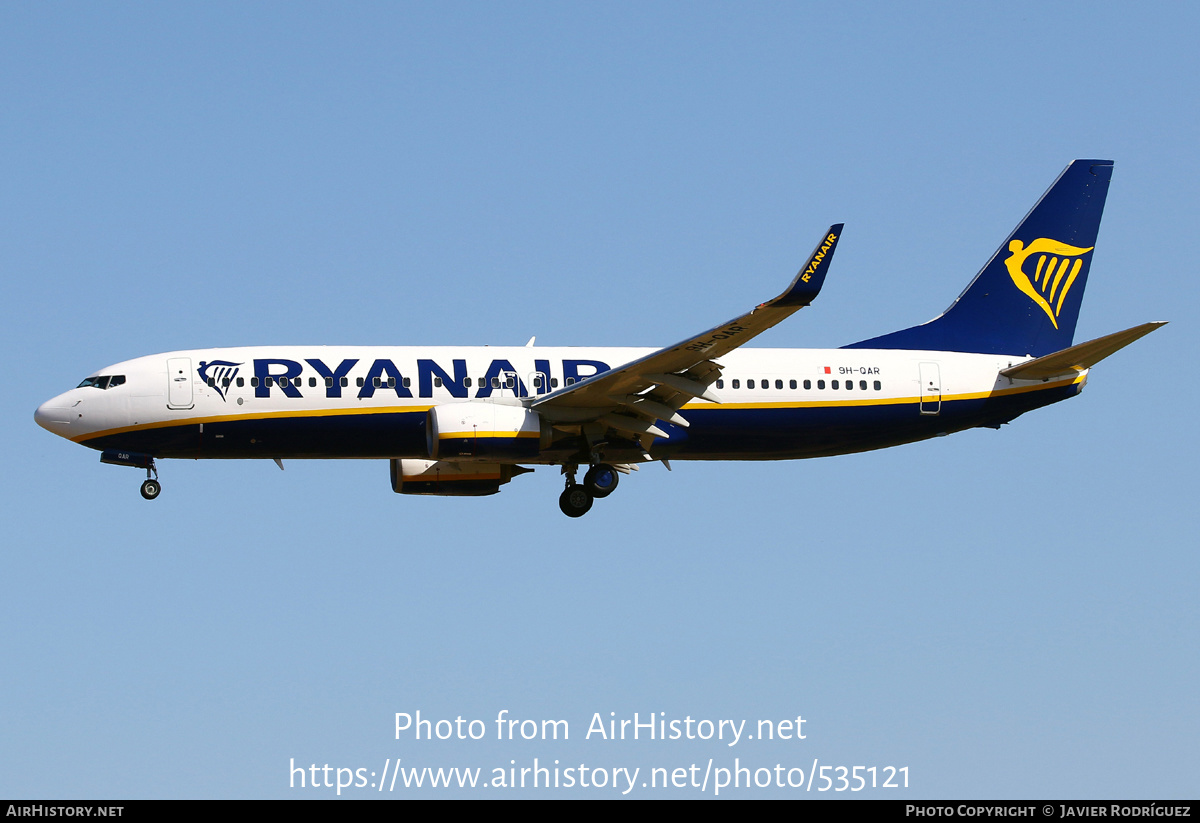 Aircraft Photo of 9H-QAR | Boeing 737-8AS | Ryanair | AirHistory.net #535121