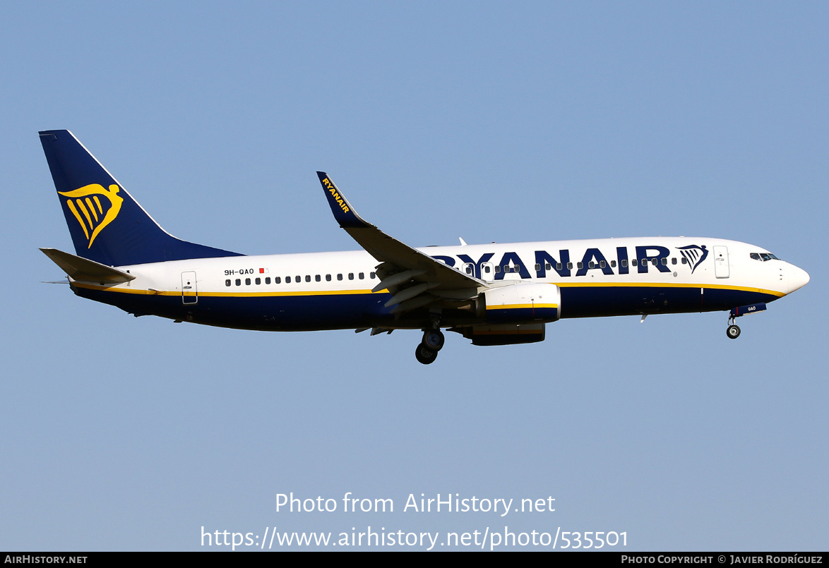 Aircraft Photo of 9H-QAO | Boeing 737-8AS | Ryanair | AirHistory.net #535501