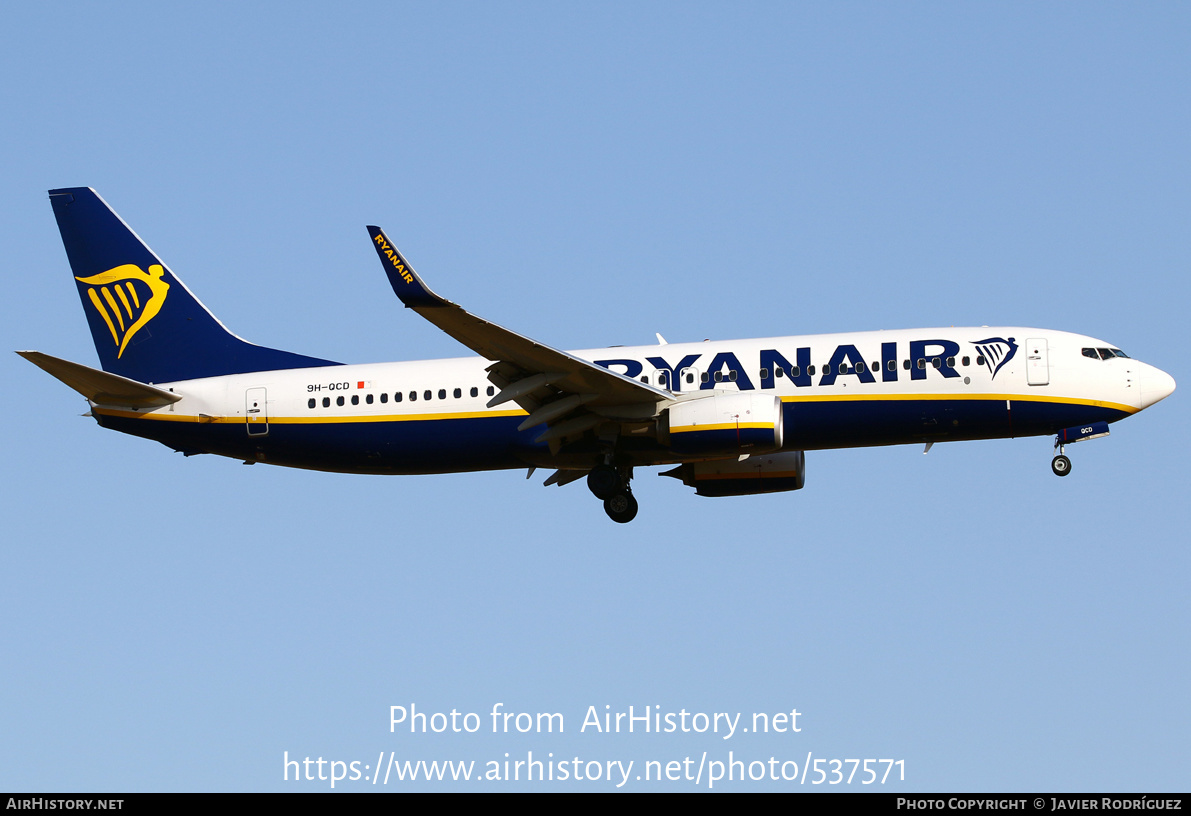 Aircraft Photo of 9H-QCD | Boeing 737-8AS | Ryanair | AirHistory.net #537571