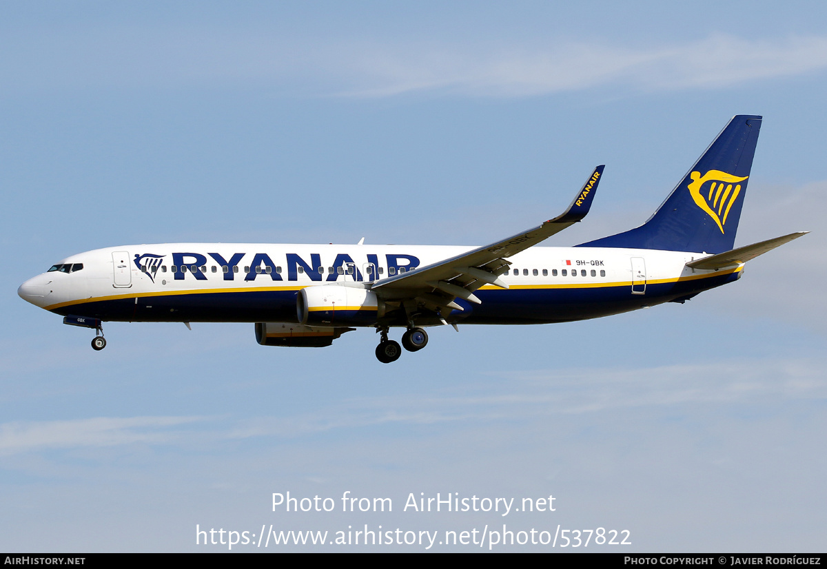 Aircraft Photo of 9H-QBK | Boeing 737-8AS | Ryanair | AirHistory.net #537822