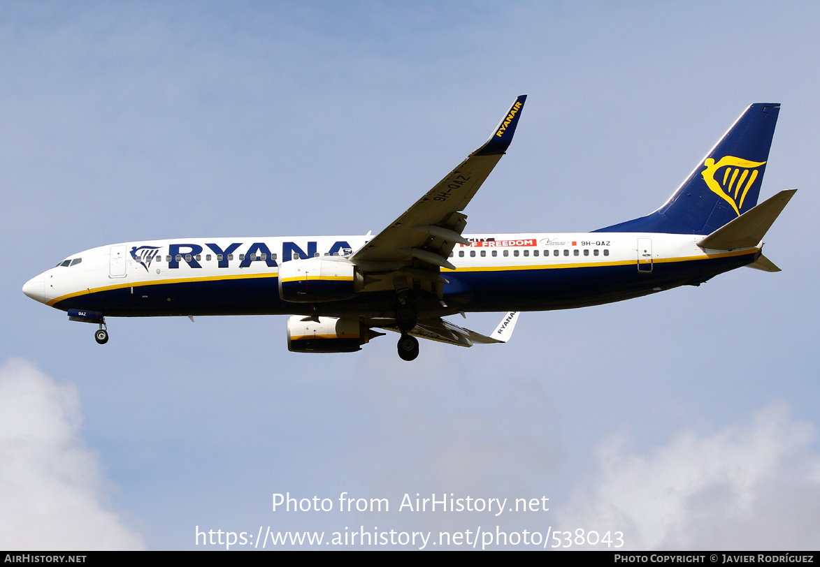 Aircraft Photo of 9H-QAZ | Boeing 737-8AS | Ryanair | AirHistory.net #538043