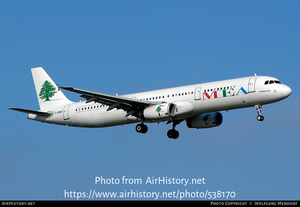 Aircraft Photo of F-ORMF | Airbus A321-231 | MEA - Middle East Airlines | AirHistory.net #538170