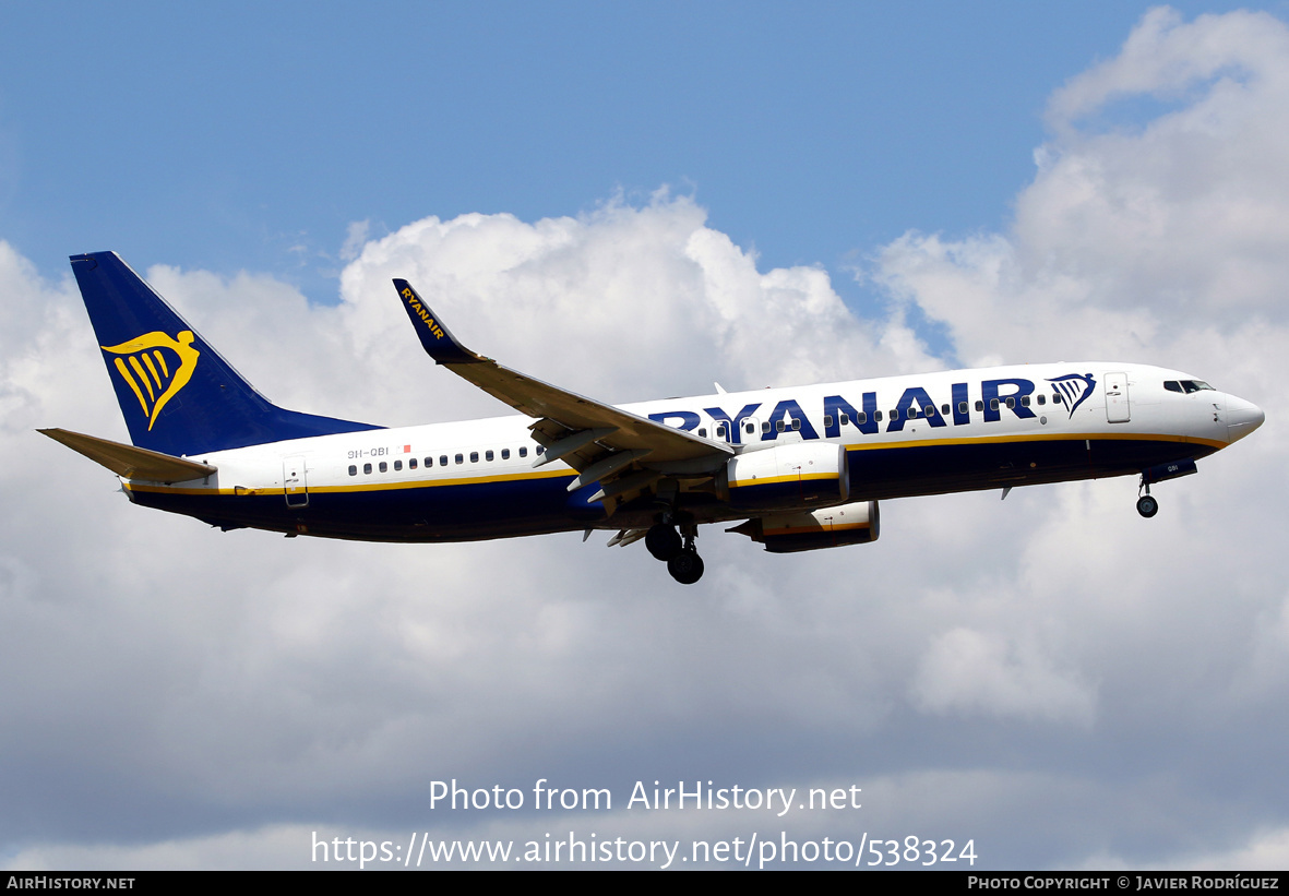 Aircraft Photo of 9H-QBI | Boeing 737-8AS | Ryanair | AirHistory.net #538324