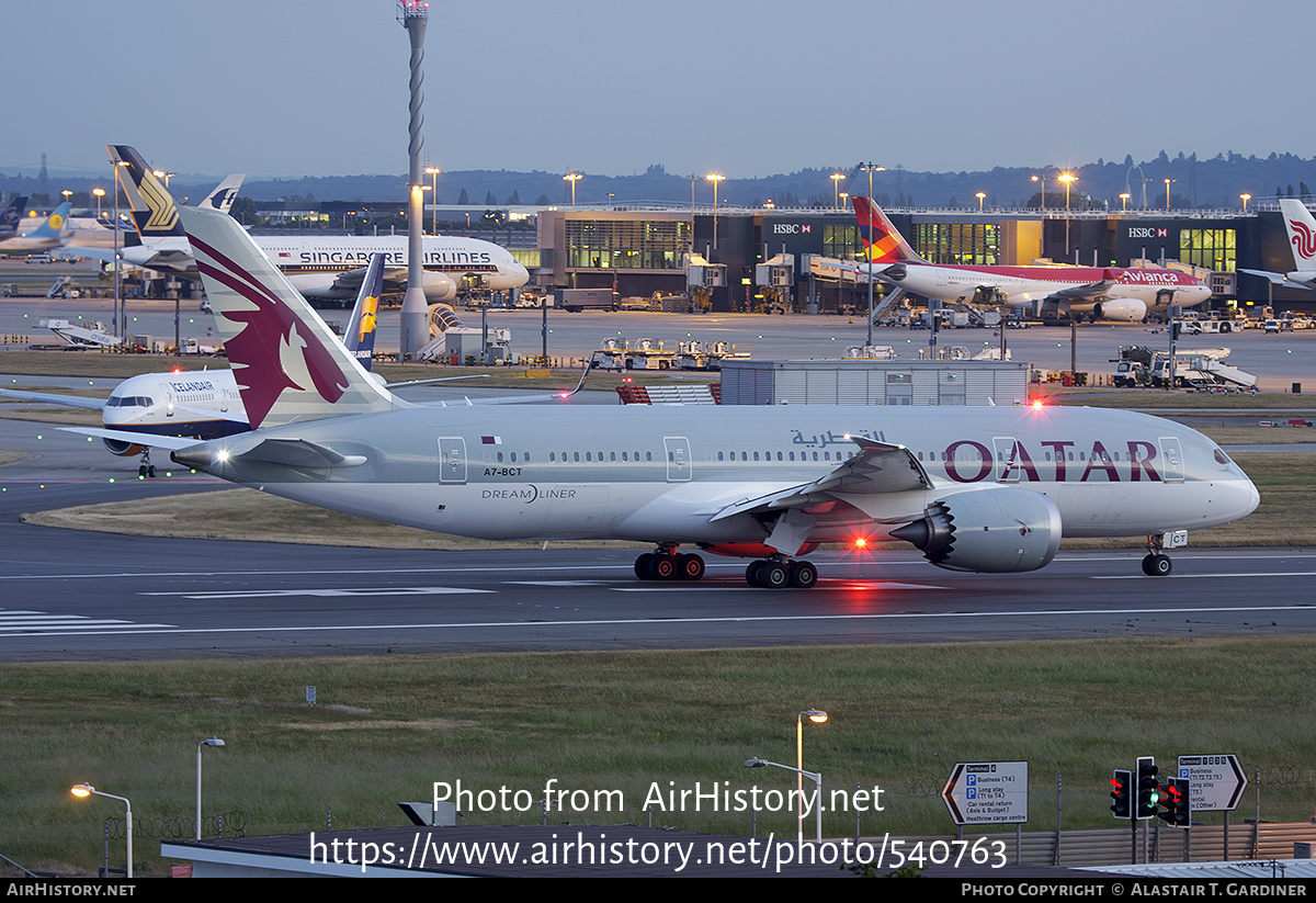 Aircraft Photo of A7-BCT | Boeing 787-8 Dreamliner | Qatar Airways | AirHistory.net #540763