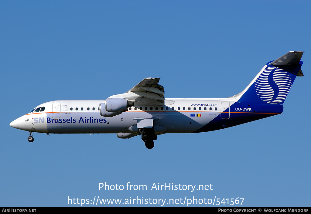 Aircraft Photo of OO-DWK | British Aerospace Avro 146-RJ100 | SN Brussels Airlines | AirHistory.net #541567