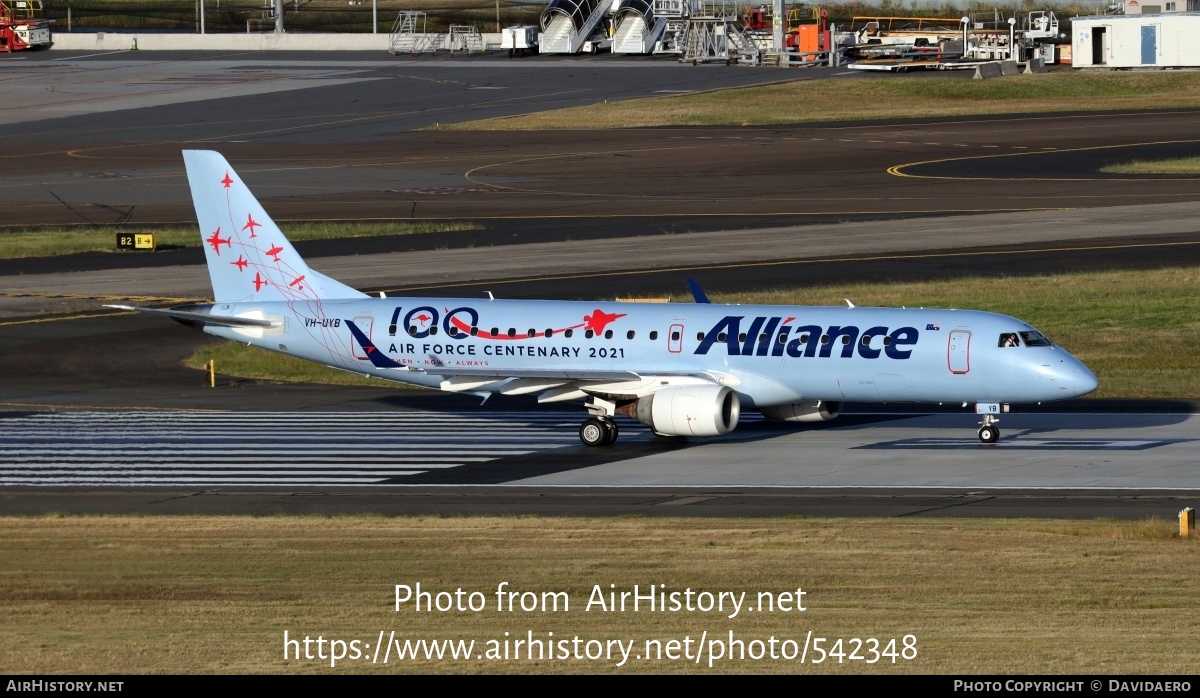 Aircraft Photo of VH-UYB | Embraer 190AR (ERJ-190-100IGW) | Alliance Airlines | AirHistory.net #542348