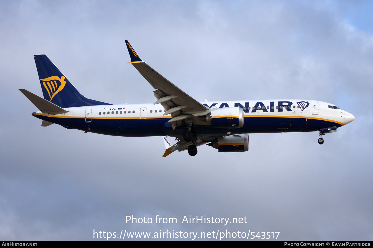 Aircraft Photo of 9H-VUL | Boeing 737-8 Max 8 | Ryanair | AirHistory.net #543517