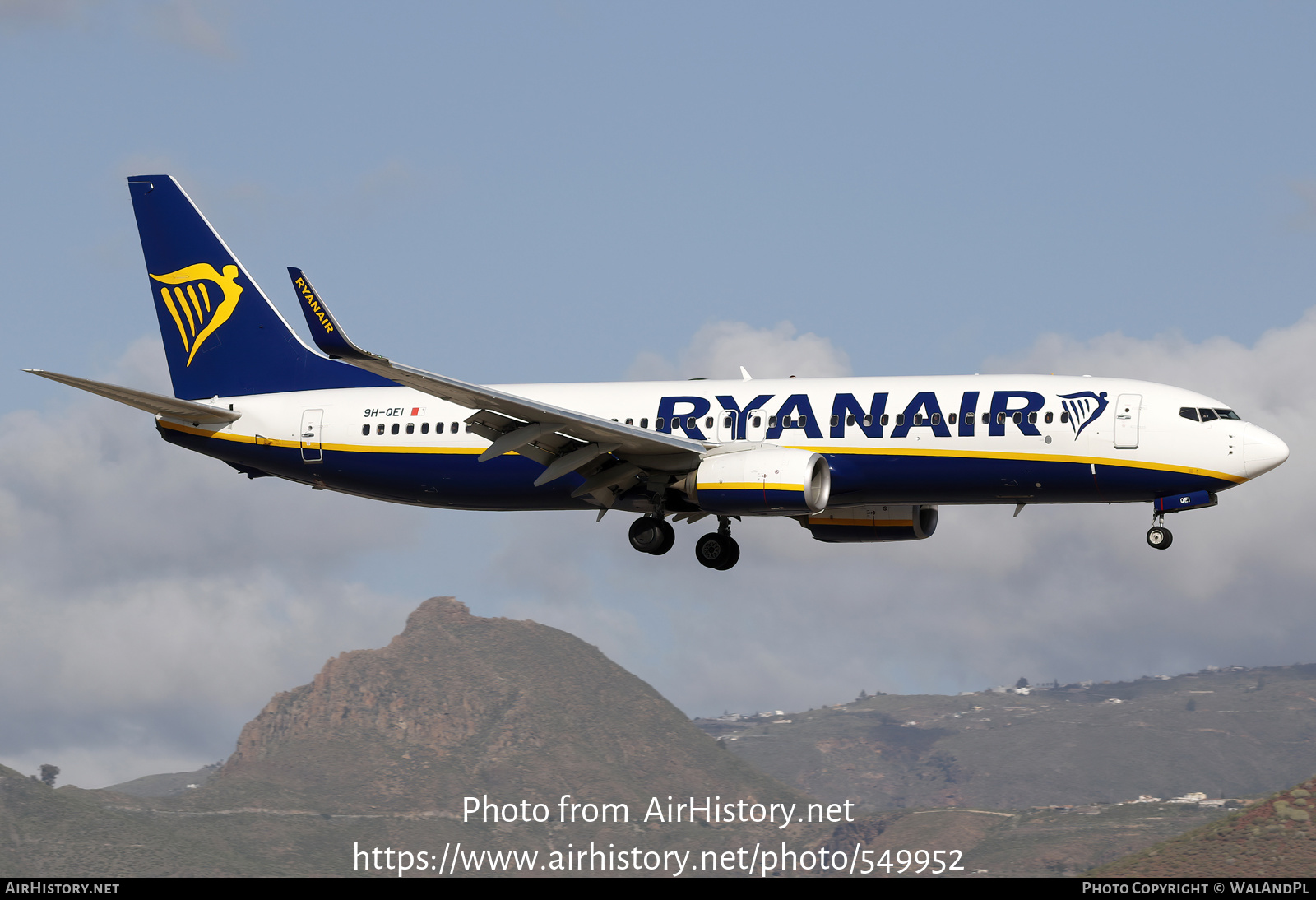 Aircraft Photo of 9H-QEI | Boeing 737-800 | Ryanair | AirHistory.net #549952