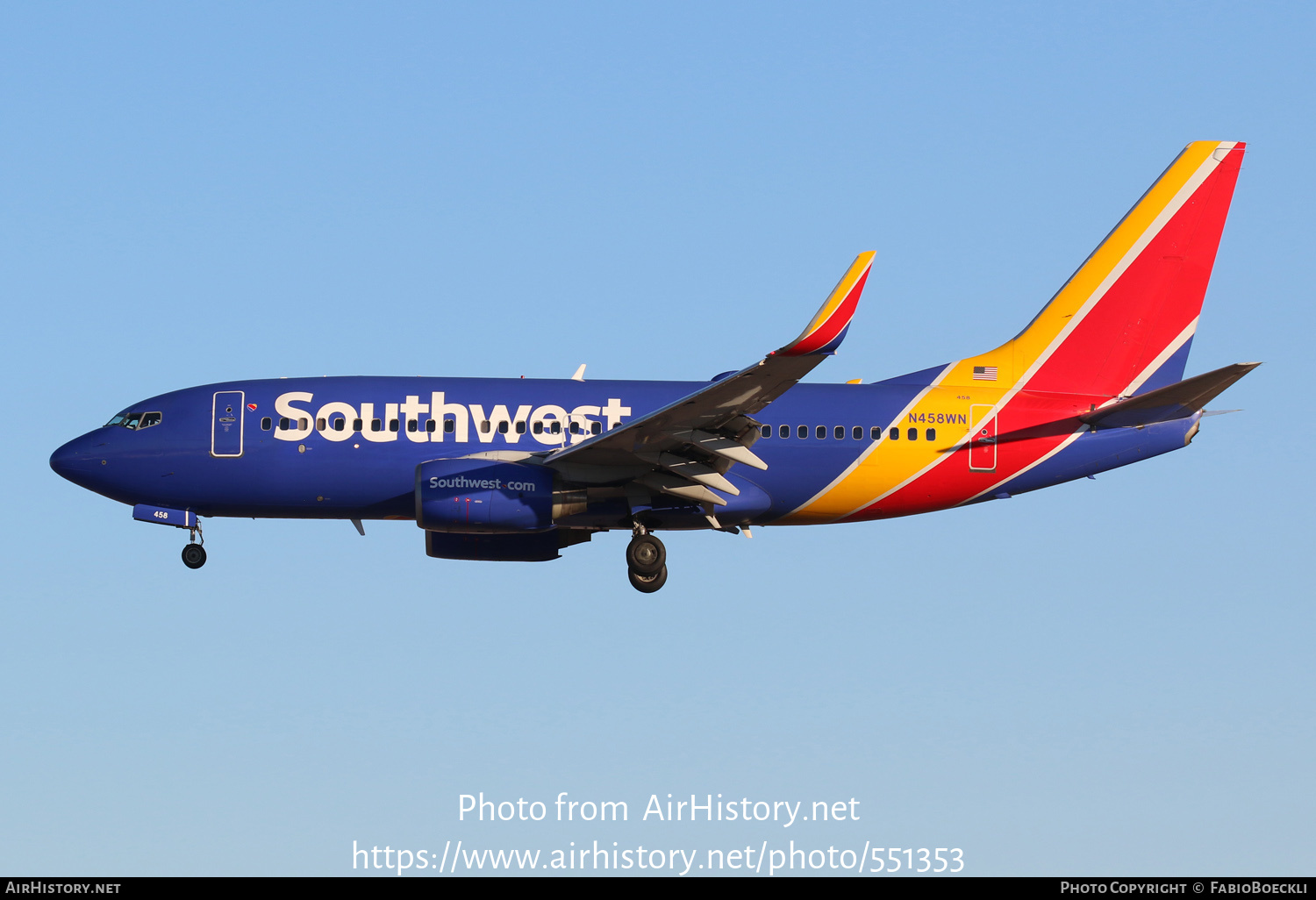 Aircraft Photo of N458WN | Boeing 737-7H4 | Southwest Airlines ...