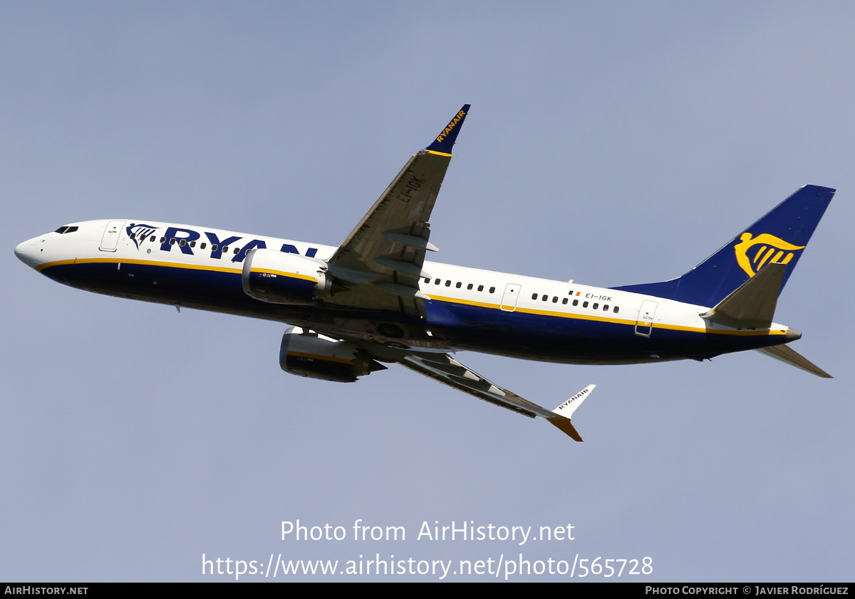 Aircraft Photo of EI-IGK | Boeing 737-8 Max 8 | Ryanair | AirHistory.net #565728