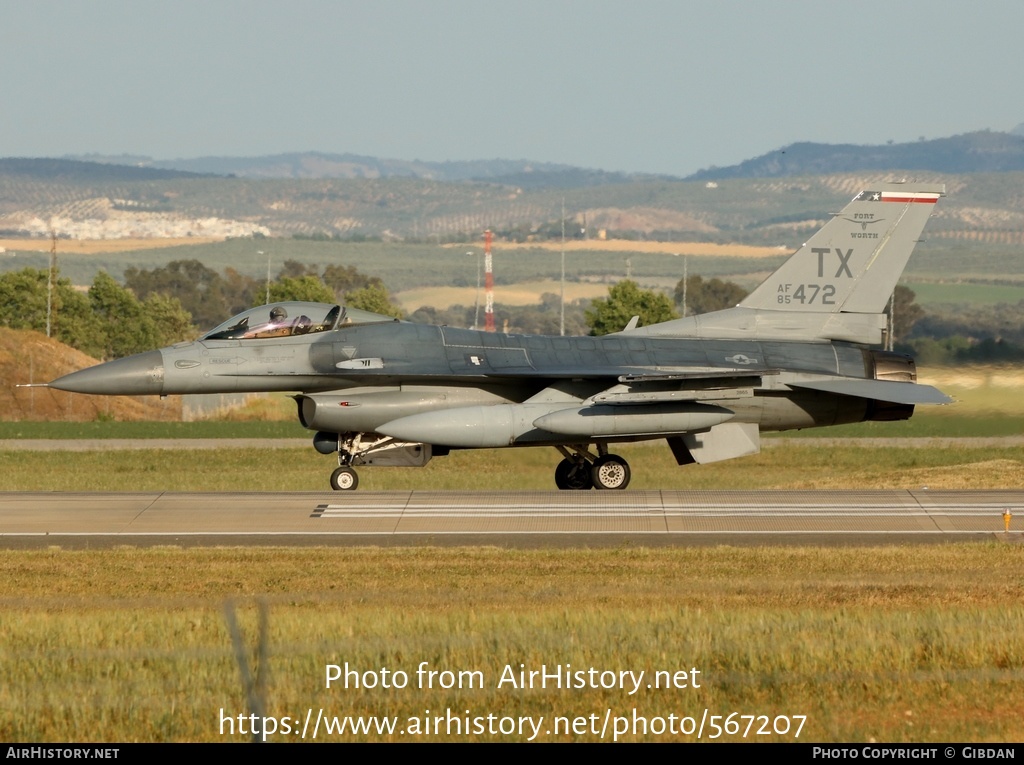 Aircraft Photo of 85-1472 / AF85-472 | General Dynamics F-16C Fighting Falcon | USA - Air Force | AirHistory.net #567207