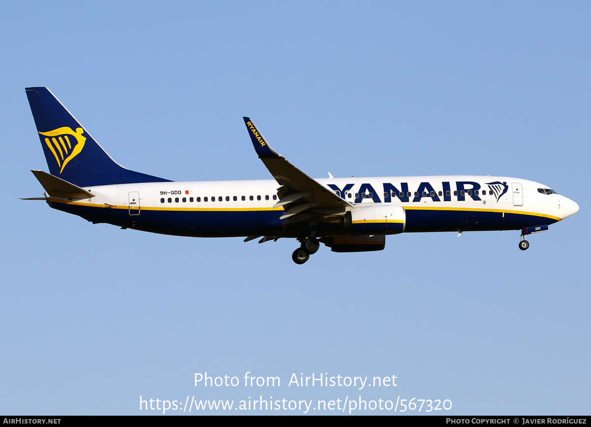 Aircraft Photo of 9H-QDD | Boeing 737-800 | Ryanair | AirHistory.net #567320