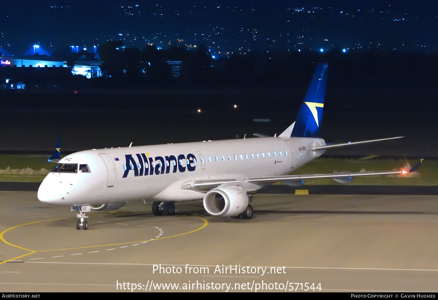 Aircraft Photo of VH-XFC | Embraer 190AR (ERJ-190-100IGW) | Alliance Airlines | AirHistory.net #571544