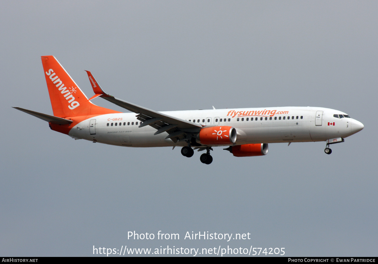 Aircraft Photo of C-GBZS | Boeing 737-8SH | Sunwing Airlines | AirHistory.net #574205