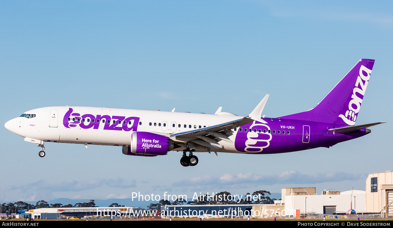 Aircraft Photo of VH-UKH | Boeing 737-8 Max 8 | Bonza Aviation | AirHistory.net #576071