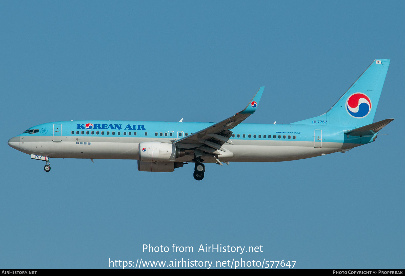 Aircraft Photo of HL7757 | Boeing 737-8GQ | Korean Air | AirHistory.net ...