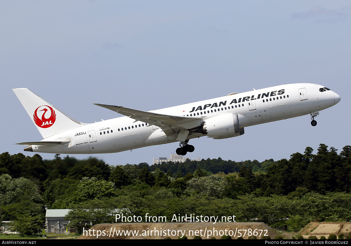 Aircraft Photo of JA831J | Boeing 787-8 Dreamliner | Japan Airlines - JAL | AirHistory.net #578672