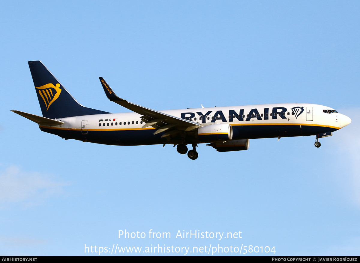 Aircraft Photo of 9H-QEO | Boeing 737-800 | Ryanair | AirHistory.net #580104