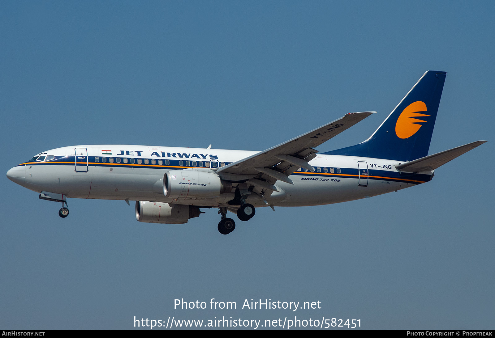 Aircraft Photo of VT-JNG | Boeing 737-71Q | Jet Airways | AirHistory.net #582451