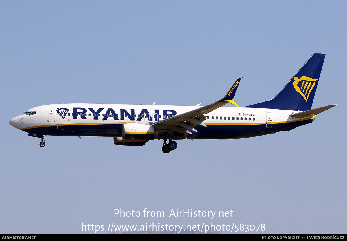 Aircraft Photo of 9H-QBL | Boeing 737-8AS | Ryanair | AirHistory.net #583078