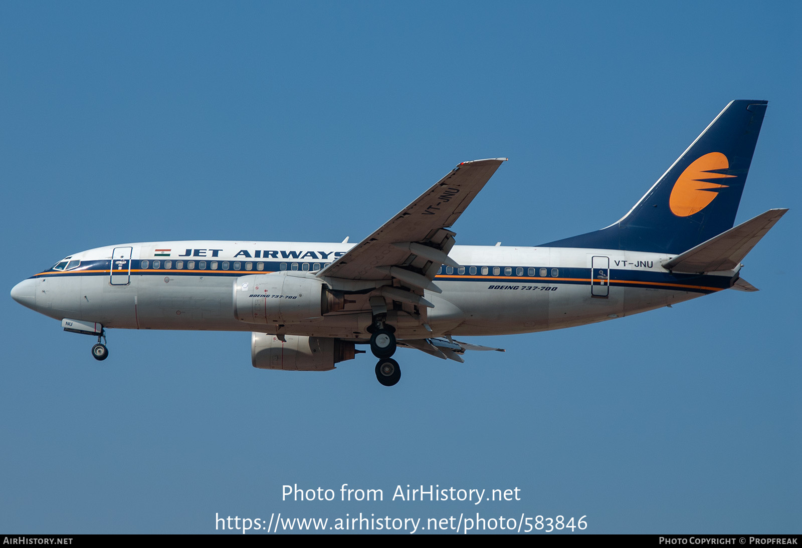 Aircraft Photo of VT-JNU | Boeing 737-75R | Jet Airways | AirHistory.net #583846