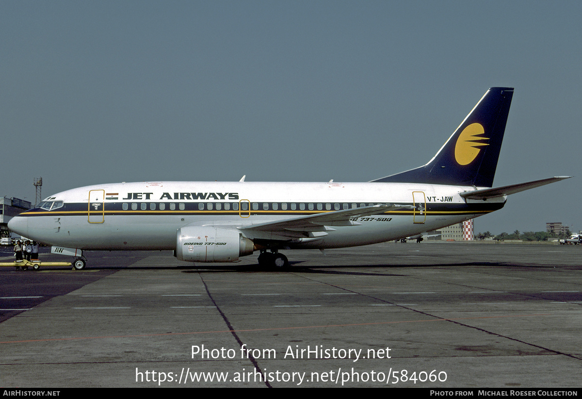 Aircraft Photo of VT-JAW | Boeing 737-5H6 | Jet Airways | AirHistory.net #584060