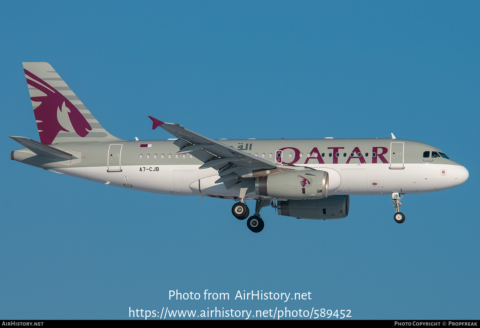 Aircraft Photo of A7-CJB | Airbus A319-133LR | Qatar Airways | AirHistory.net #589452