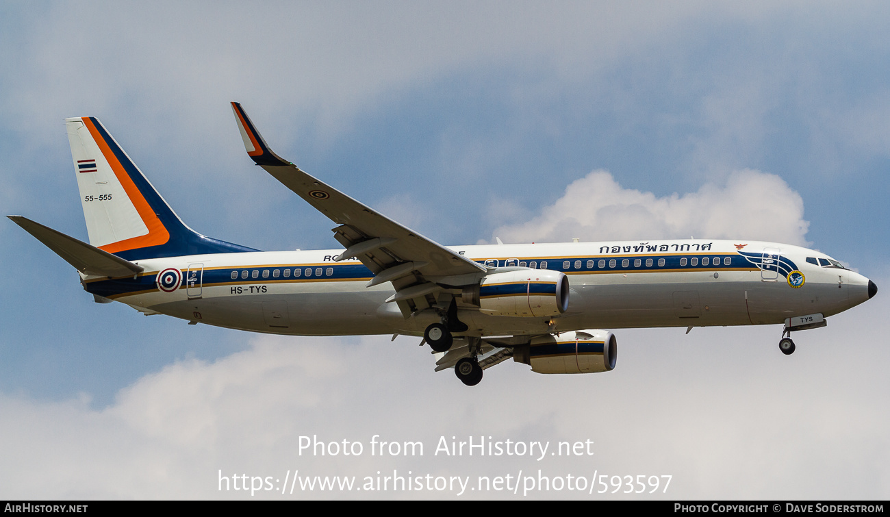 Aircraft Photo of B.L.11KH2-1/50 / HS-TYS / 55-555 | Boeing 737-8Z6 BBJ2 | Thailand - Air Force | AirHistory.net #593597