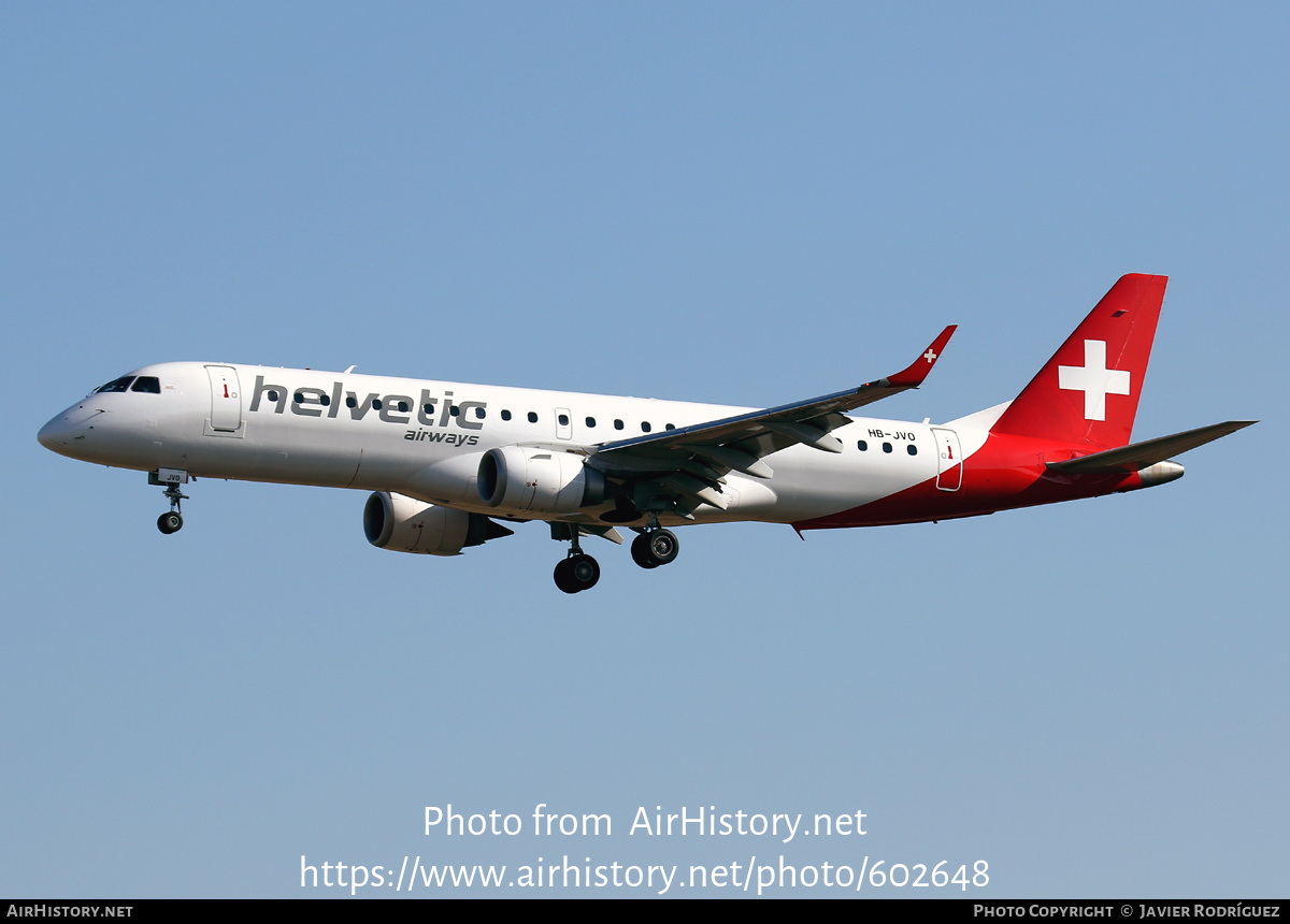 Aircraft Photo of HB-JVO | Embraer 190LR (ERJ-190-100LR) | Helvetic Airways | AirHistory.net #602648