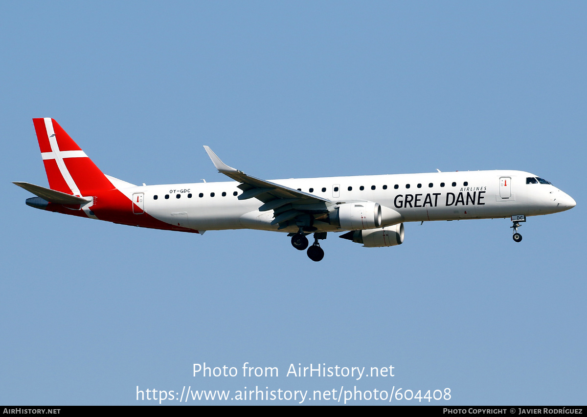 Aircraft Photo of OY-GDC | Embraer 195LR (ERJ-190-200LR) | Great Dane Airlines | AirHistory.net #604408