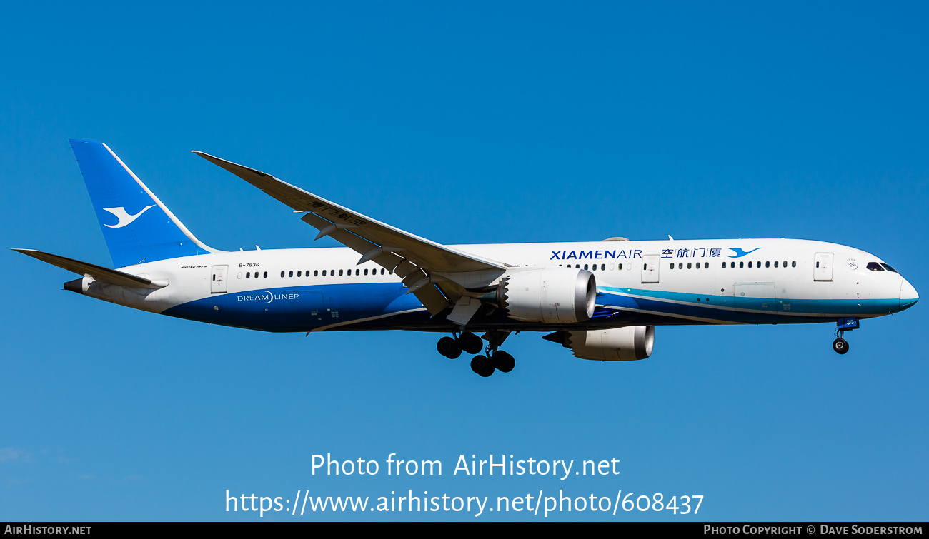 Aircraft Photo of B-7836 | Boeing 787-9 Dreamliner | Xiamen Airlines | AirHistory.net #608437