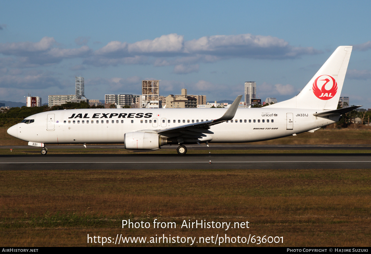 Aircraft Photo of JA331J | Boeing 737-846 | JAL Express - JAL | AirHistory.net #636001