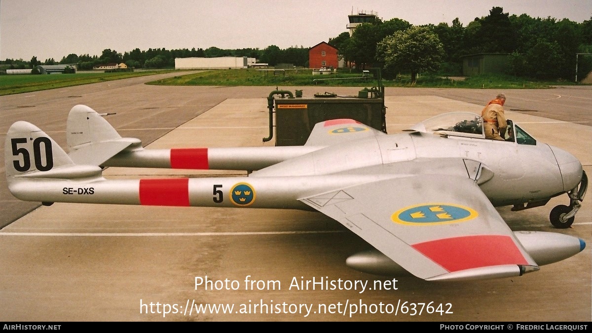 Aircraft Photo of SE-DXS | De Havilland D.H. 100 Vampire FB6 | Sweden - Air Force | AirHistory.net #637642