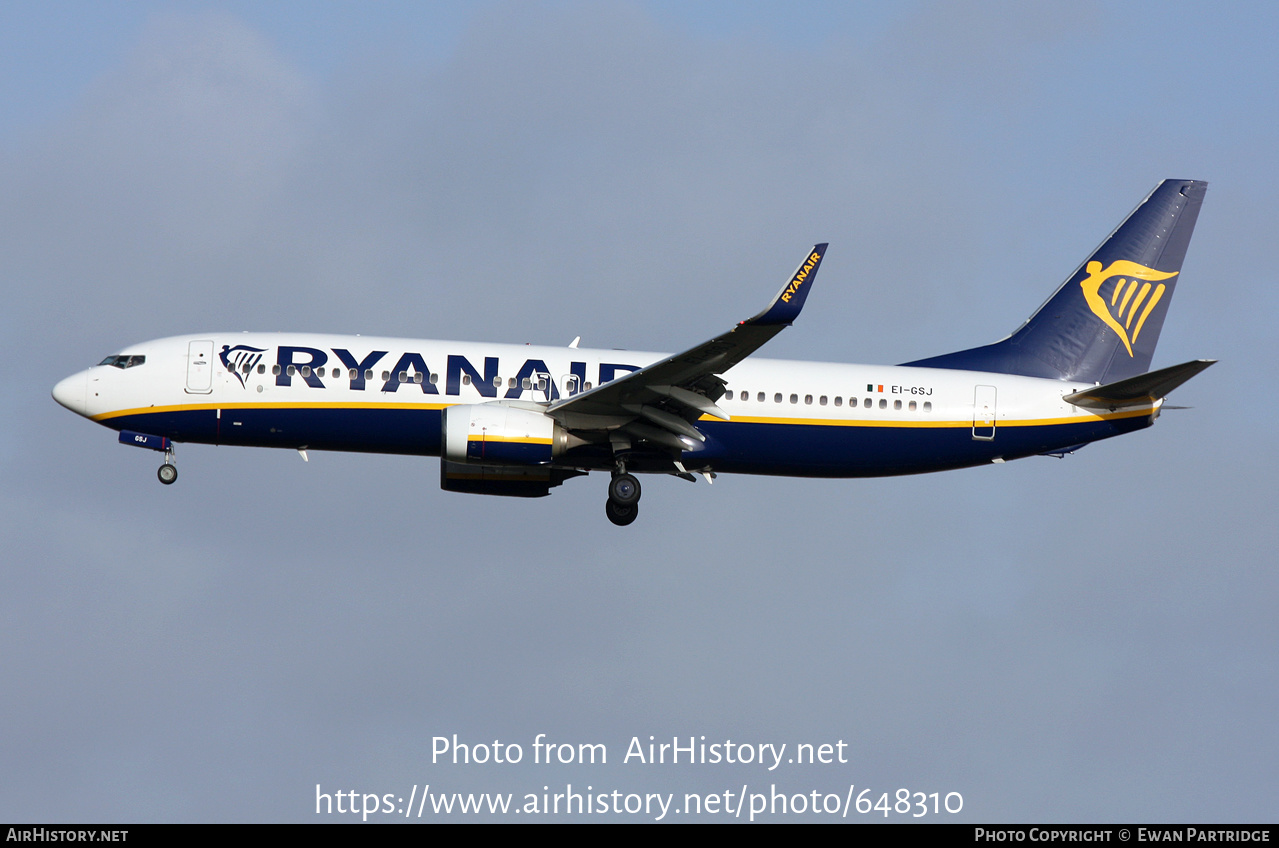 Aircraft Photo of EI-GSJ | Boeing 737-800 | Ryanair | AirHistory.net #648310