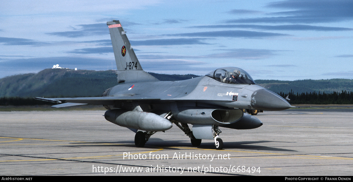 Aircraft Photo of J-874 | General Dynamics F-16A Fighting Falcon | Netherlands - Air Force | AirHistory.net #668494