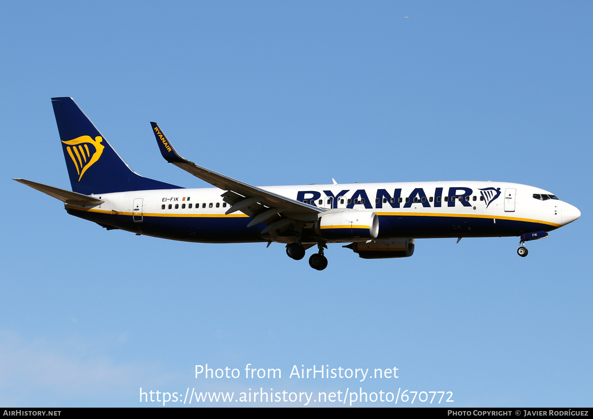 Aircraft Photo of EI-FIK | Boeing 737-8AS | Ryanair | AirHistory.net #670772