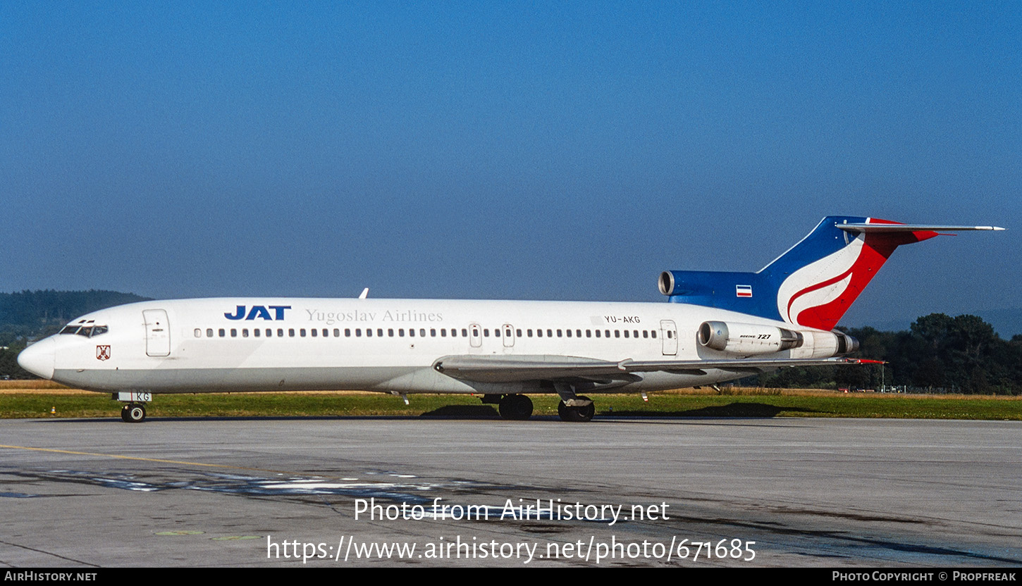 Aircraft Photo of YU-AKG | Boeing 727-2H9/Adv | JAT Yugoslav Airlines - Jugoslovenski Aerotransport | AirHistory.net #671685