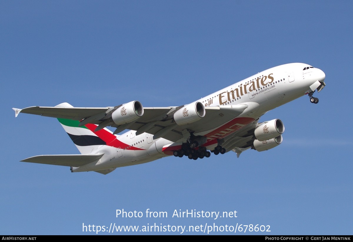 Aircraft Photo of A6-EOZ | Airbus A380-861 | Emirates | AirHistory.net #678602