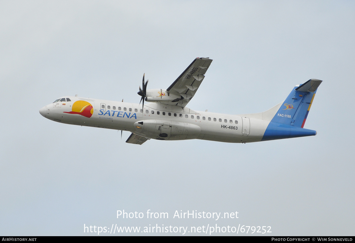 Aircraft Photo of FAC1188 / HK-4863 | ATR ATR-72-500 (ATR-72-212A) | Colombia - Satena | AirHistory.net #679252