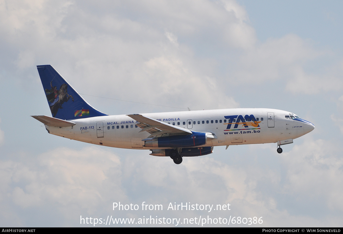 Aircraft Photo of FAB-113 | Boeing 737-2Q3/Adv | Bolivia - Transporte Aéreo Militar | AirHistory.net #680386