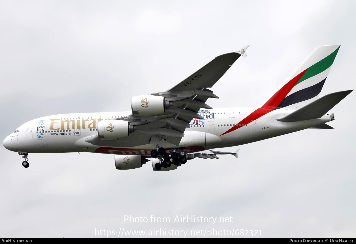 Aircraft Photo of A6-EOA | Airbus A380-861 | Emirates | AirHistory.net #682321