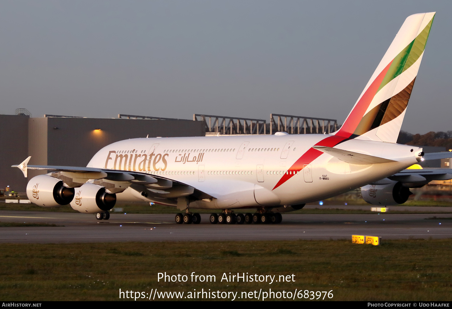 Aircraft Photo of A6-EVN / F-WWAU | Airbus A380-842 | Emirates | AirHistory.net #683976