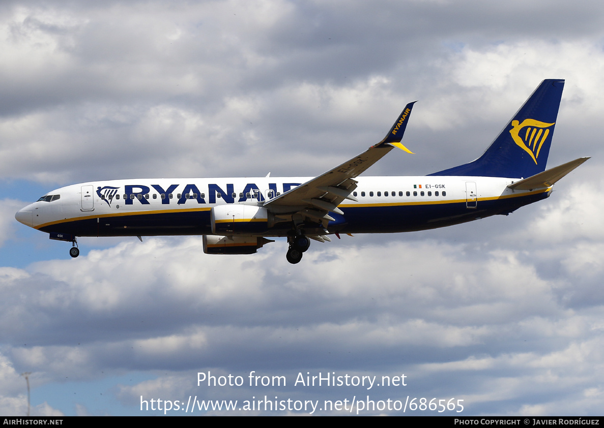 Aircraft Photo of EI-GSK | Boeing 737-800 | Ryanair | AirHistory.net #686565