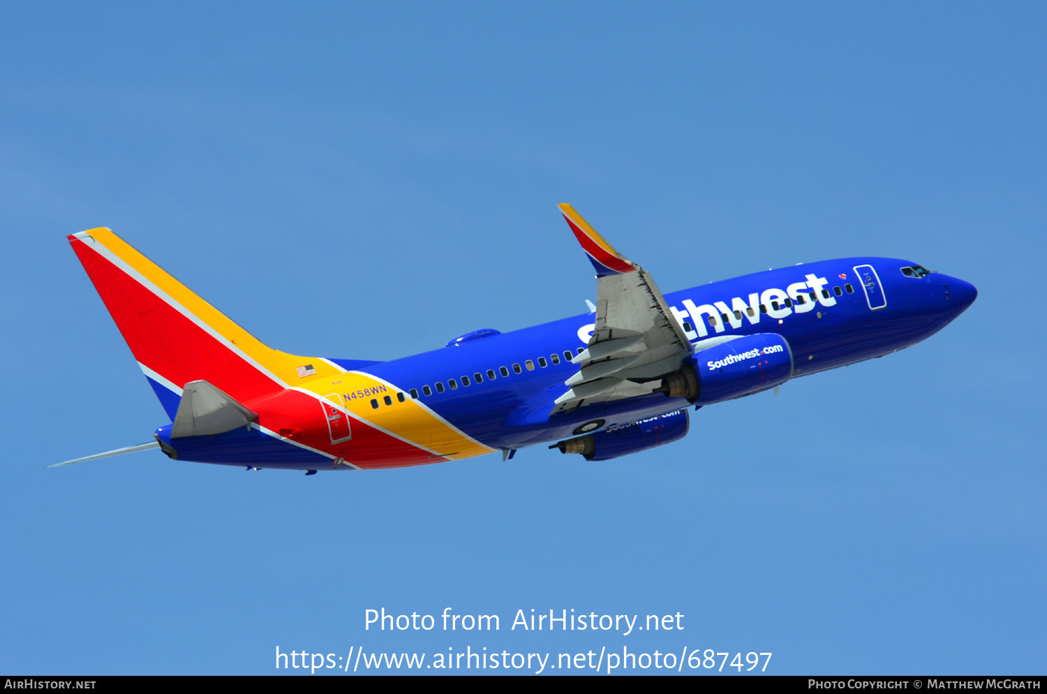 Aircraft Photo of N458WN | Boeing 737-7H4 | Southwest Airlines | AirHistory.net #687497