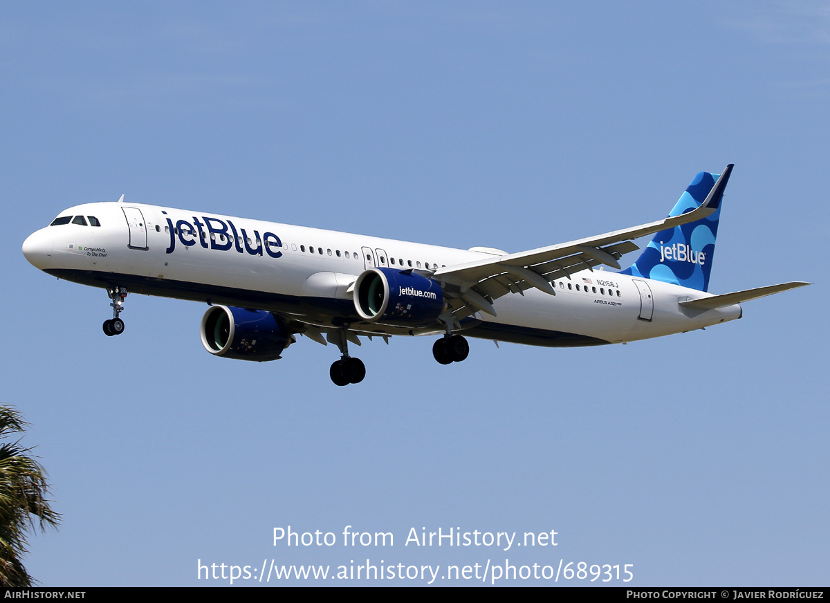 Aircraft Photo of N2156J | Airbus A321-271NX | JetBlue Airways | AirHistory.net #689315