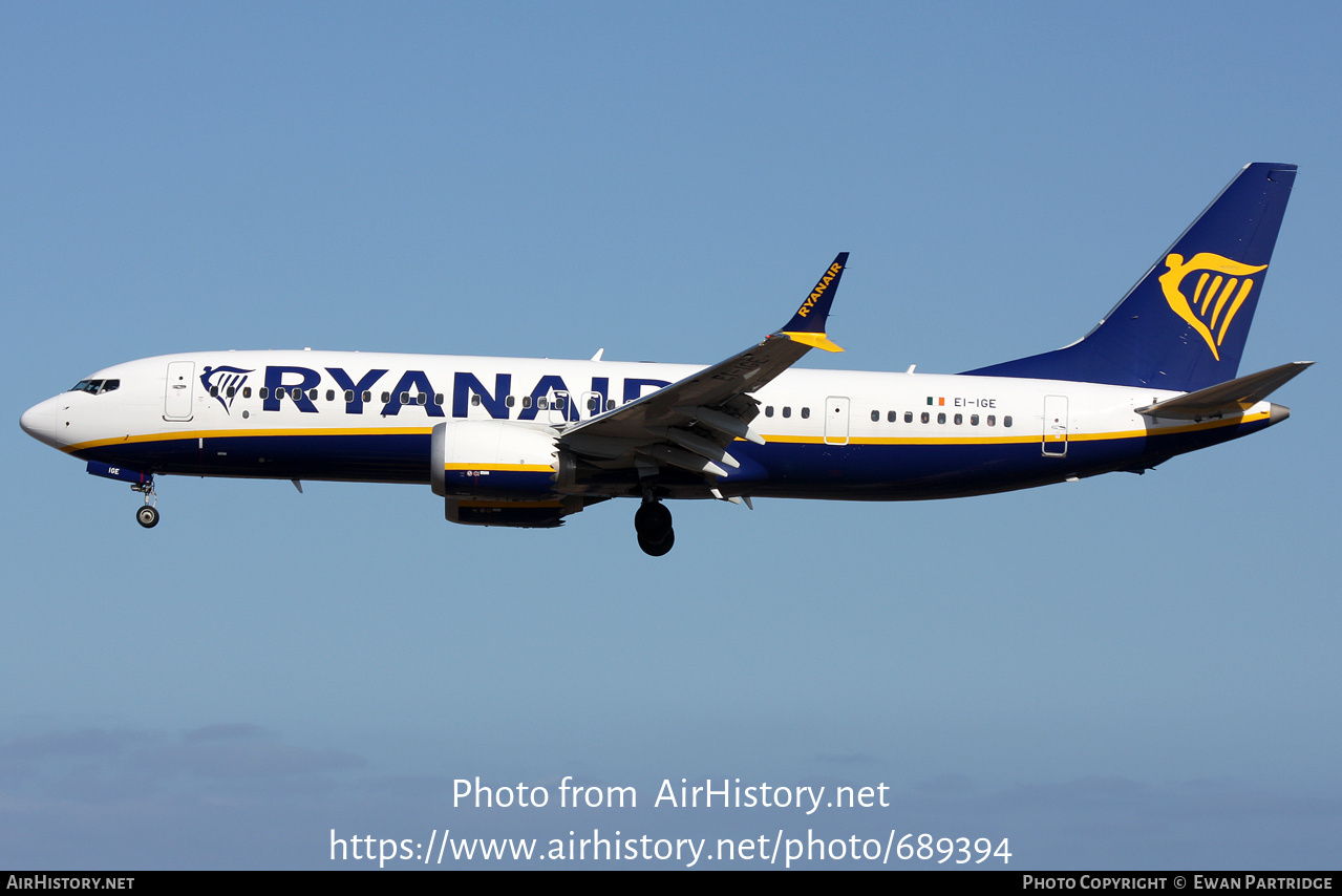 Aircraft Photo of EI-IGE | Boeing 737-8 Max 8 | Ryanair | AirHistory.net #689394