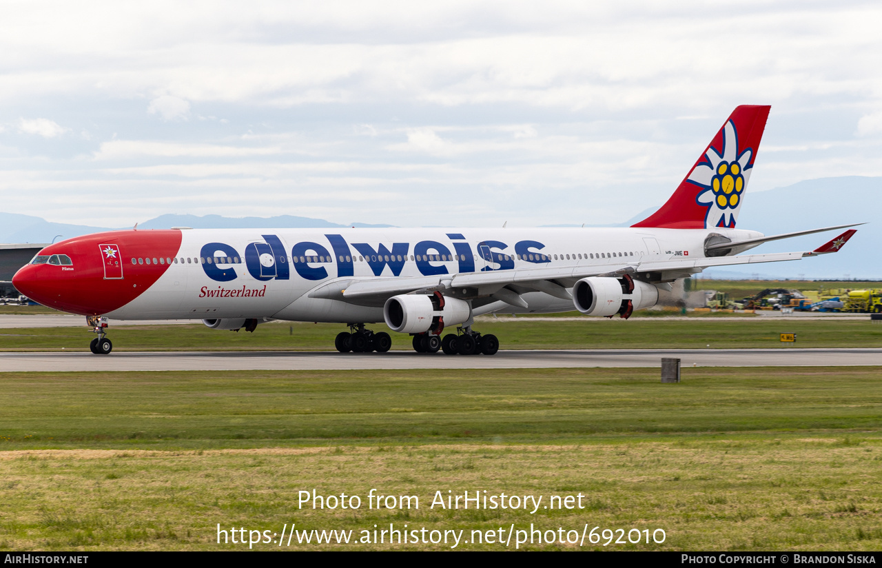 Aircraft Photo of HB-JME | Airbus A340-313X | Edelweiss Air | AirHistory.net #692010