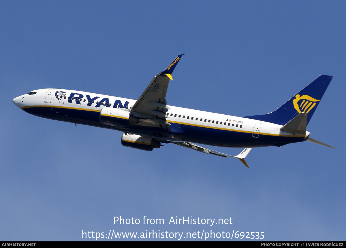 Aircraft Photo of EI-DPF | Boeing 737-8AS | Ryanair | AirHistory.net #692535