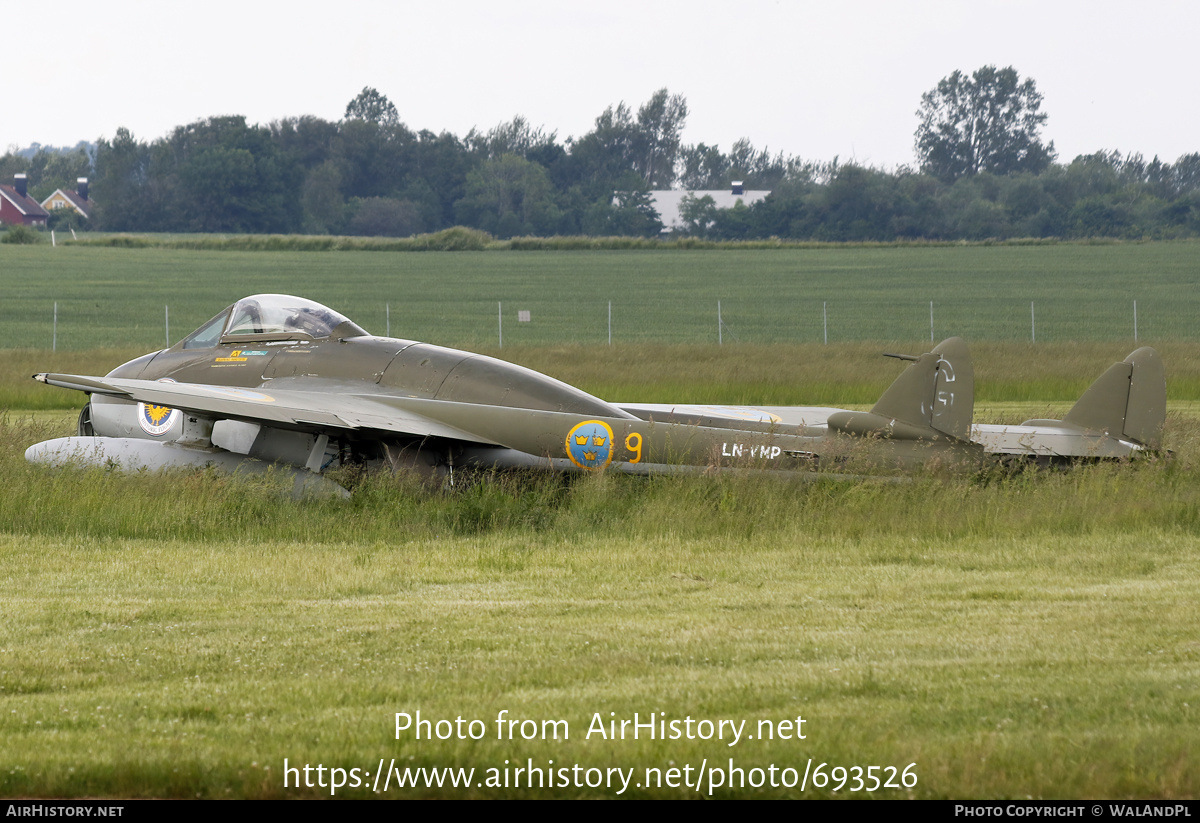 Aircraft Photo of LN-VMP | De Havilland D.H. 100 Vampire FB6 | Sweden - Air Force | AirHistory.net #693526